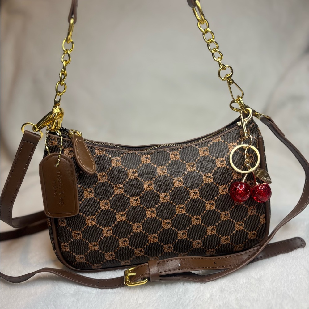 Brown Cherry Charm Patterned Shoulder Bag NWT - image 2